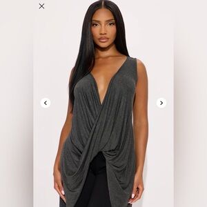 NWT- Cavell Cowl Neck High Low Loose Sexy Drape Gray Women's Top- Size 1X